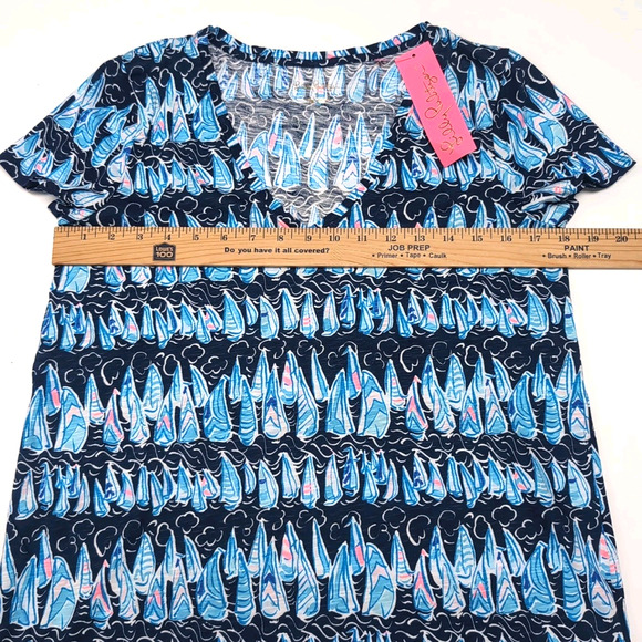 Lilly Pulitzer Etta V-Neck Top Womens S Blue Sails & Stripes T-Shirt Tee NEW NWT - Picture 10 of 14